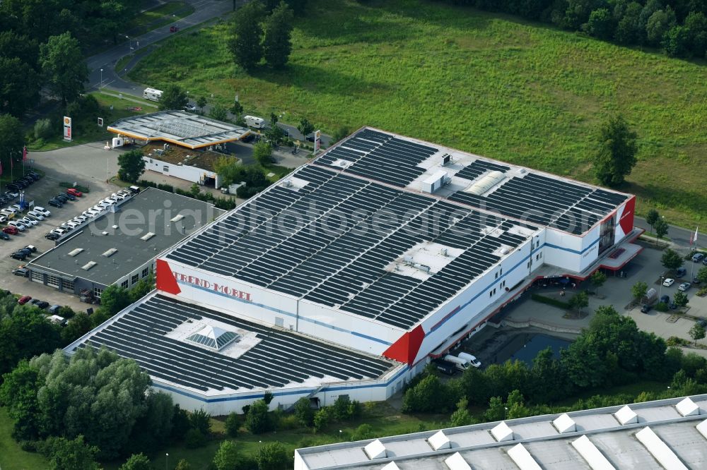 Aerial image Hennigsdorf - Building of the store - furniture market Trend-Moebelmarkt GmbH & Co.KG on Walter-Kleinow-Ring in Hennigsdorf in the state Brandenburg, Germany