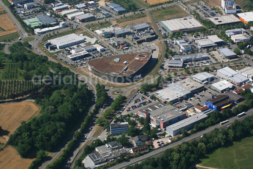 Binzen from the bird's eye view: Building of the store - furniture market Wohnpark Binzen on Konrad-Zuse-Strasse in Binzen in the state Baden-Wurttemberg, Germany