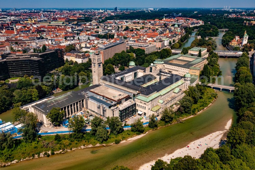 München from above - Building ensemble of the German Museum on the Museum Island in Munich in the state Bavaria