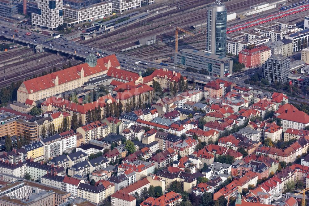 München from the bird's eye view: City view of the city area around Donnersbergerbruecke in Munich in the state Bavaria, Germany