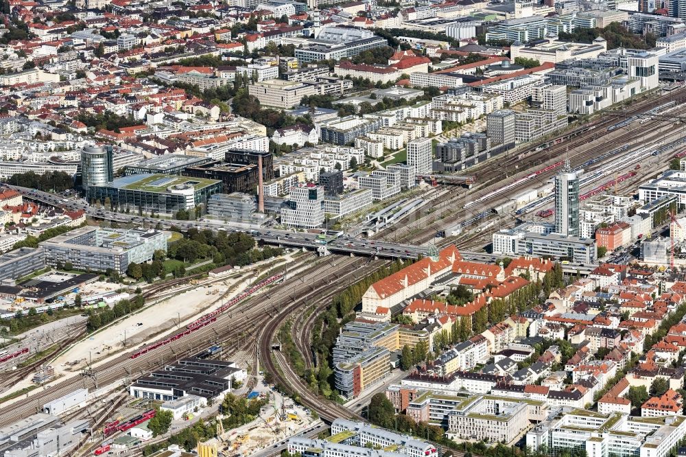 München from the bird's eye view: City view of the city area around Donnersbergerbruecke in Munich in the state Bavaria, Germany