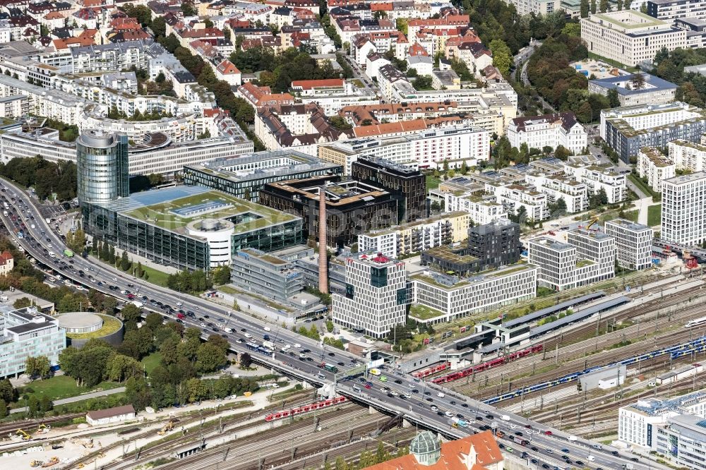 München from above - City view of the city area around Donnersbergerbruecke in Munich in the state Bavaria, Germany