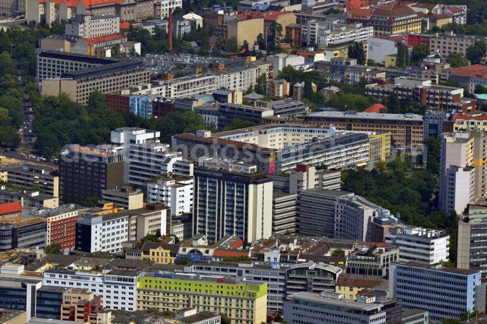 Aerial image Berlin - In the foreground you can see the newly build IBIS-Hotel on the Bayreuther Strasse, behind that the hotel Sylter Hof and the building complex Hotel Berlin on the street Kurfuerstenstrasse, in the districts Schoenefeld and Tiergarten