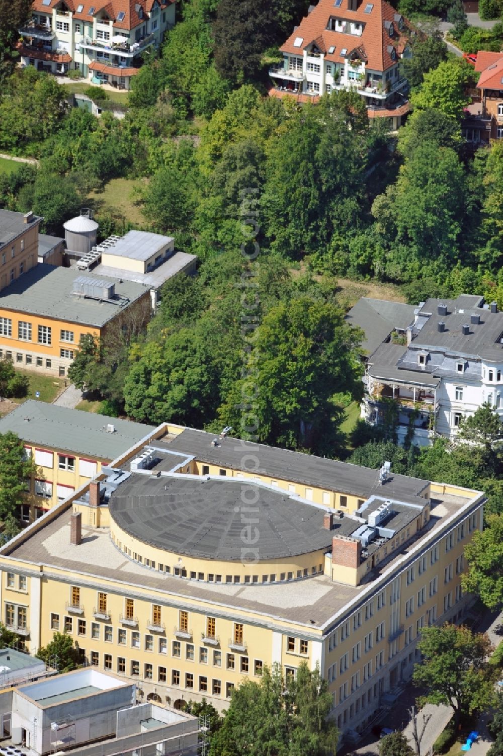 Jena from above - Look at the Friedrich Schiller University in Jena in the federal state of Thuringia. The Friedrich Schiller University has about 21,060 students and 346 professors. The university is one of the universities of the Coimbra Group and is one of four universities in the state of Thuringia