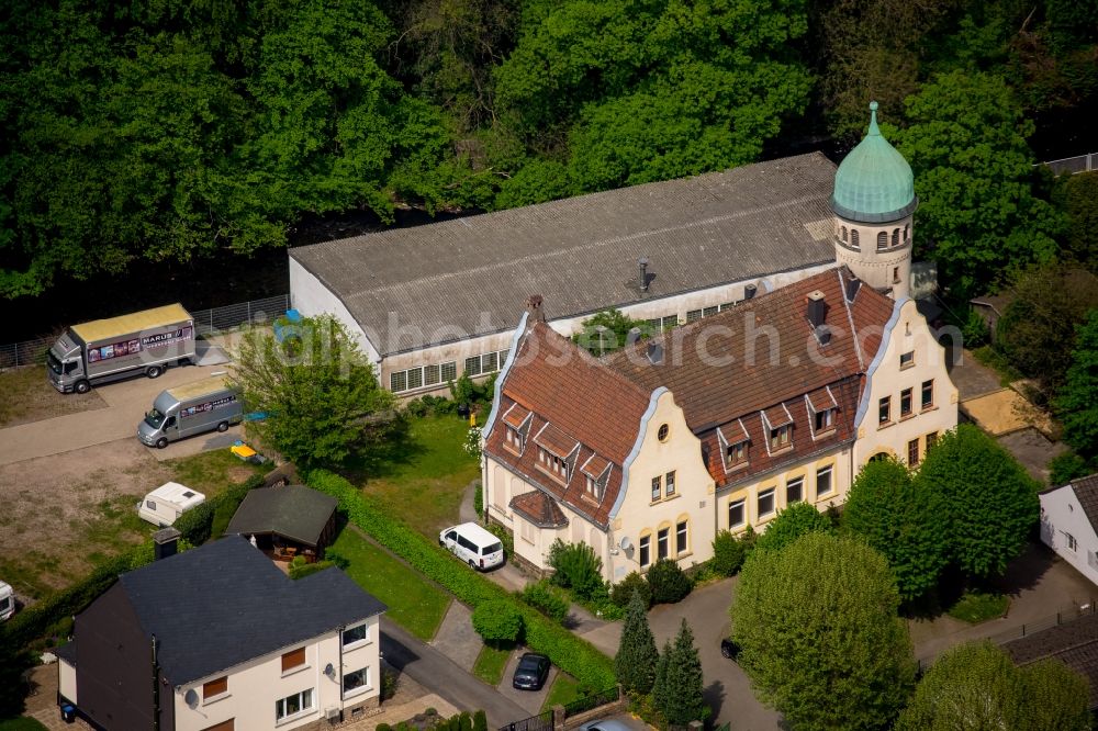 Hagen from above - Building of the parish hall of the evangelic lutheran community Haspe at Enneper street in Hagen in the state North Rhine-Westphalia