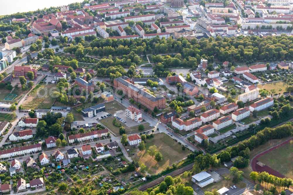 Prenzlau from the bird's eye view: Building of the municipal administration of Landkreis Uckermark in Prenzlau in the state Brandenburg, Germany