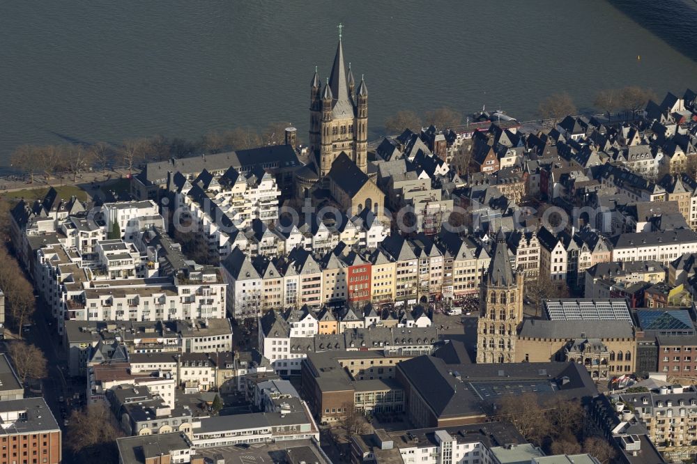 Köln from above - Building the Great St. Martin Church and Cologne City Hall in Cologne in North Rhine-Westphalia NRW