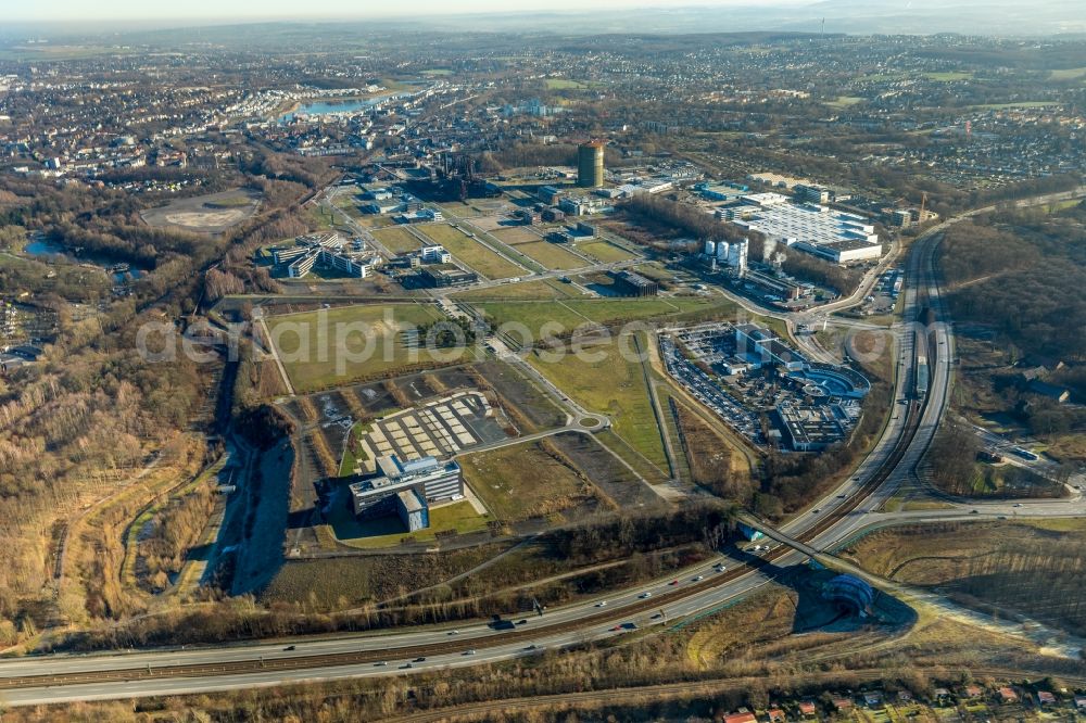 Dortmund from the bird's eye view: Building of the wholesale centers NORDWEST Handel AG and BMW Niederlassung Dortmund on Robert-Schuman-Strasse in the district Phoenix-West in Dortmund in the state North Rhine-Westphalia, Germany