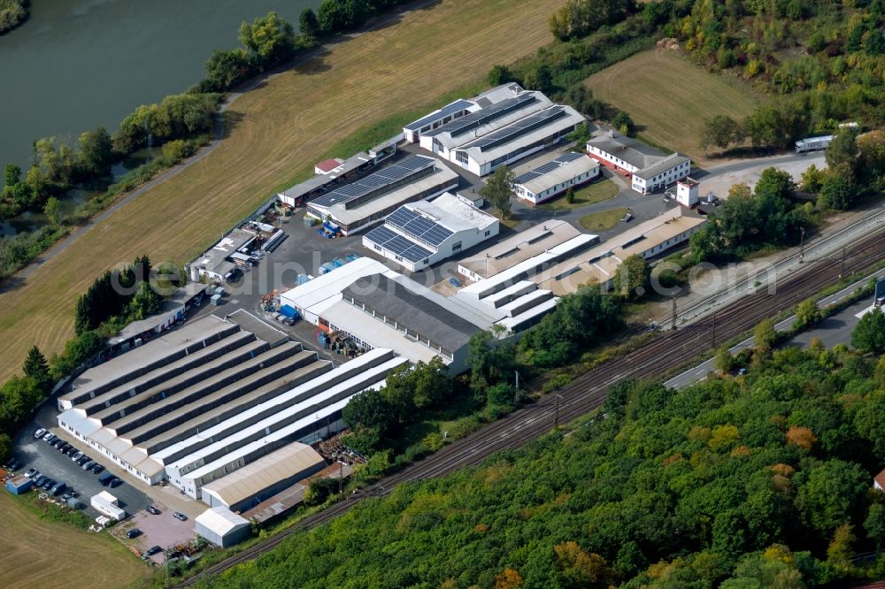 Gemünden am Main from the bird's eye view: Building of the wholesale center of RG GmbH on Kesslerstrasse in the district Massenbuch in Gemuenden am Main in the state Bavaria, Germany