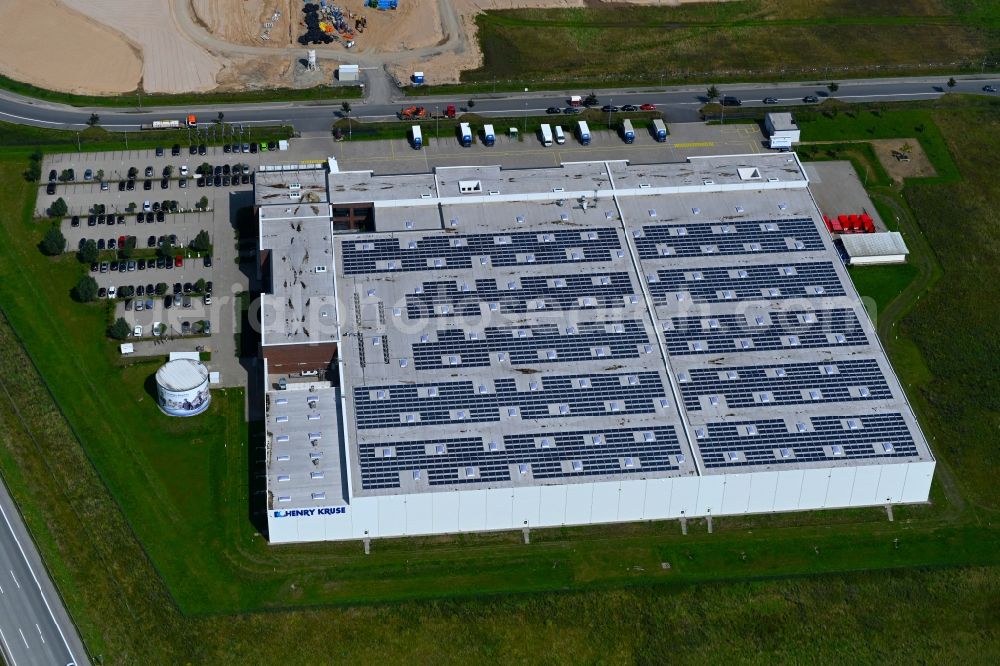 Neumünster from above - Building of the wholesale center of Henry Kruse GmbH & Co. KG on Neuenbrook in Neumuenster in the state Schleswig-Holstein, Germany