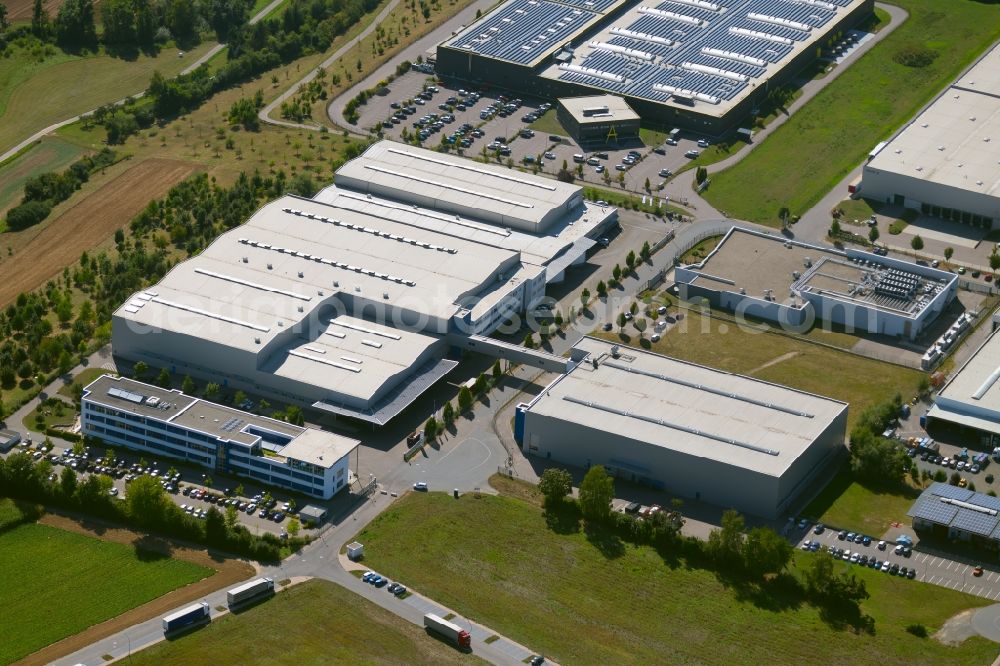 Neuenstadt am Kocher from the bird's eye view: Building of the wholesale center of MS Motorservice Deutschland GmbH in the Wilhelm-Maybach-Strasse in Neuenstadt am Kocher in the state Baden-Wurttemberg, Germany