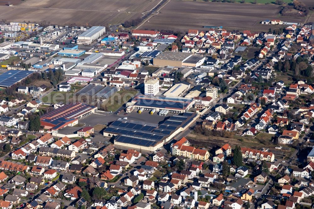 Maxdorf from the bird's eye view: Building of the wholesale center Willi Sinn Fruechtegrosshandel GmbH in Maxdorf in the state Rhineland-Palatinate, Germany