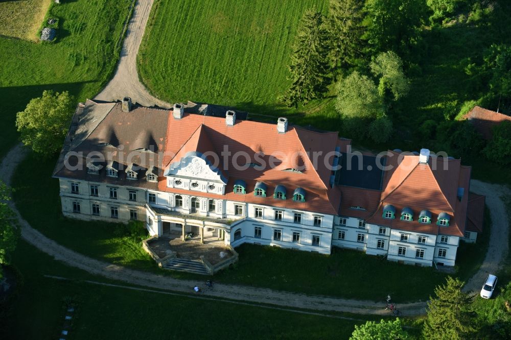 Vollrathsruhe from above - Buildings and parks at the mansion of the farmhouse in Vollrathsruhe in the state Mecklenburg - Western Pomerania, Germany