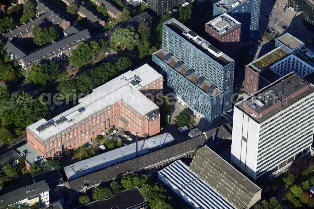 Hamburg from above - Complex of buildings and campus of the University of Applied Sciences Hamburg in the district of St. Georg in Hamburg