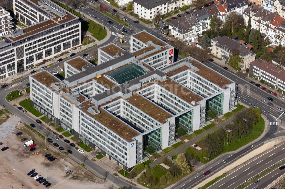 Aerial image Essen - View onto the building of the Hochtief GmbH in Essen in the state North Rhine-Westphalia. Hochtief is a German construction company and operates globally