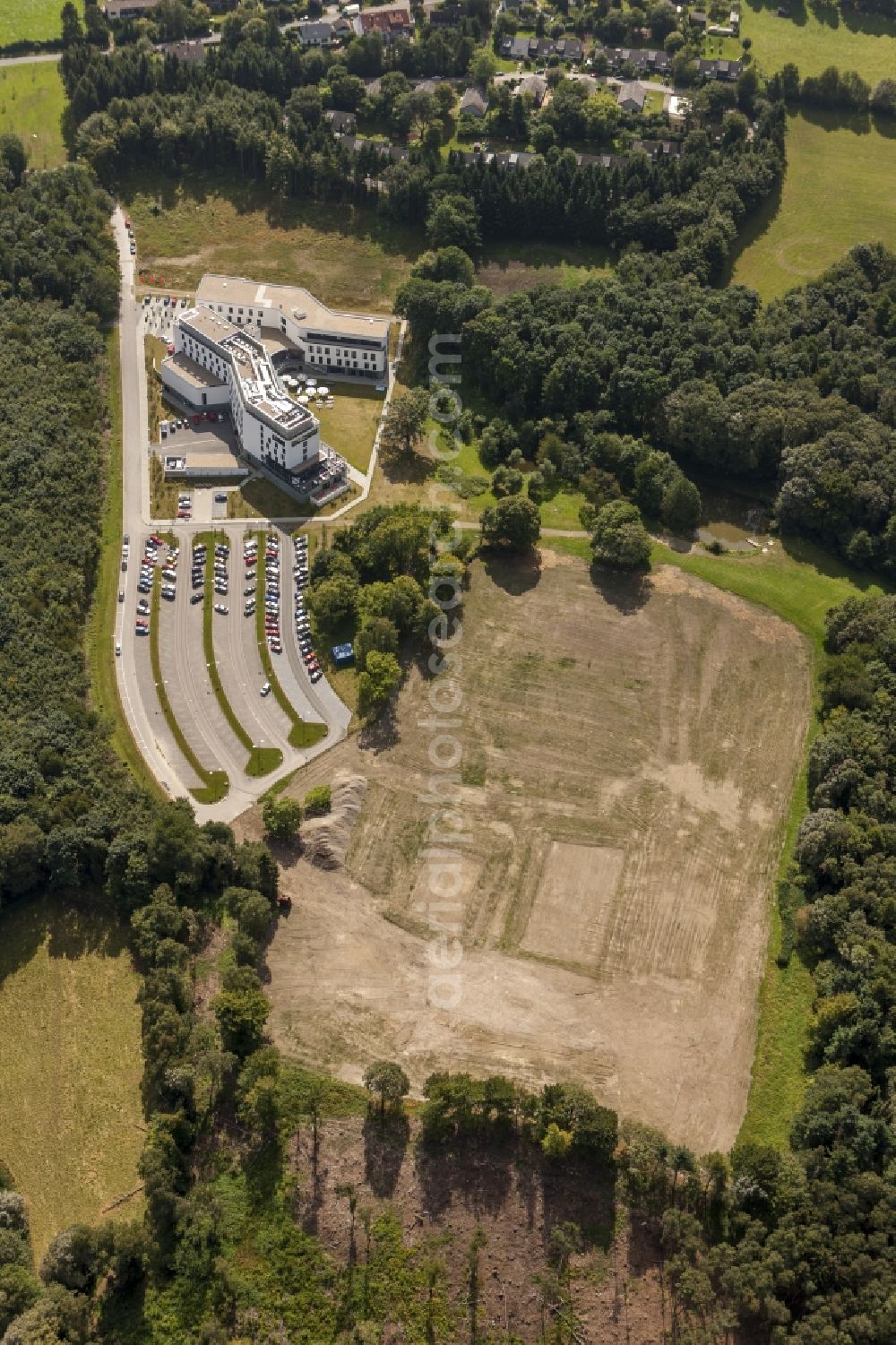 Sprockhoevel from above - Building the training center of the IG Metall union in Sprockhoevel in North Rhine-Westphalia