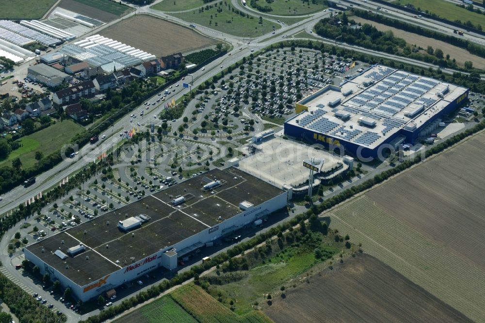 Mannheim from above - Building of the store - furniture market IKEA Einrichtungshaus Mannheim in Mannheim in the state Baden-Wuerttemberg