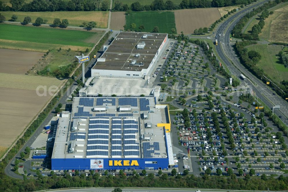 Mannheim from above - Building of the store - furniture market IKEA Einrichtungshaus Mannheim in Mannheim in the state Baden-Wuerttemberg