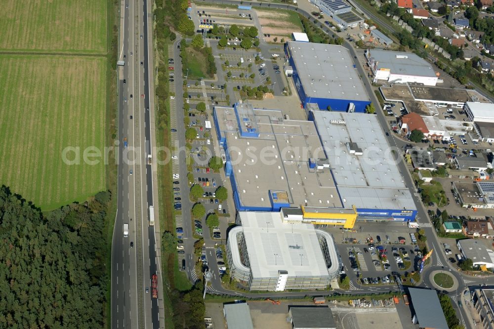 Walldorf from the bird's eye view: Building of the store - furniture market IKEA Einrichtungshaus in Walldorf in the state Baden-Wuerttemberg