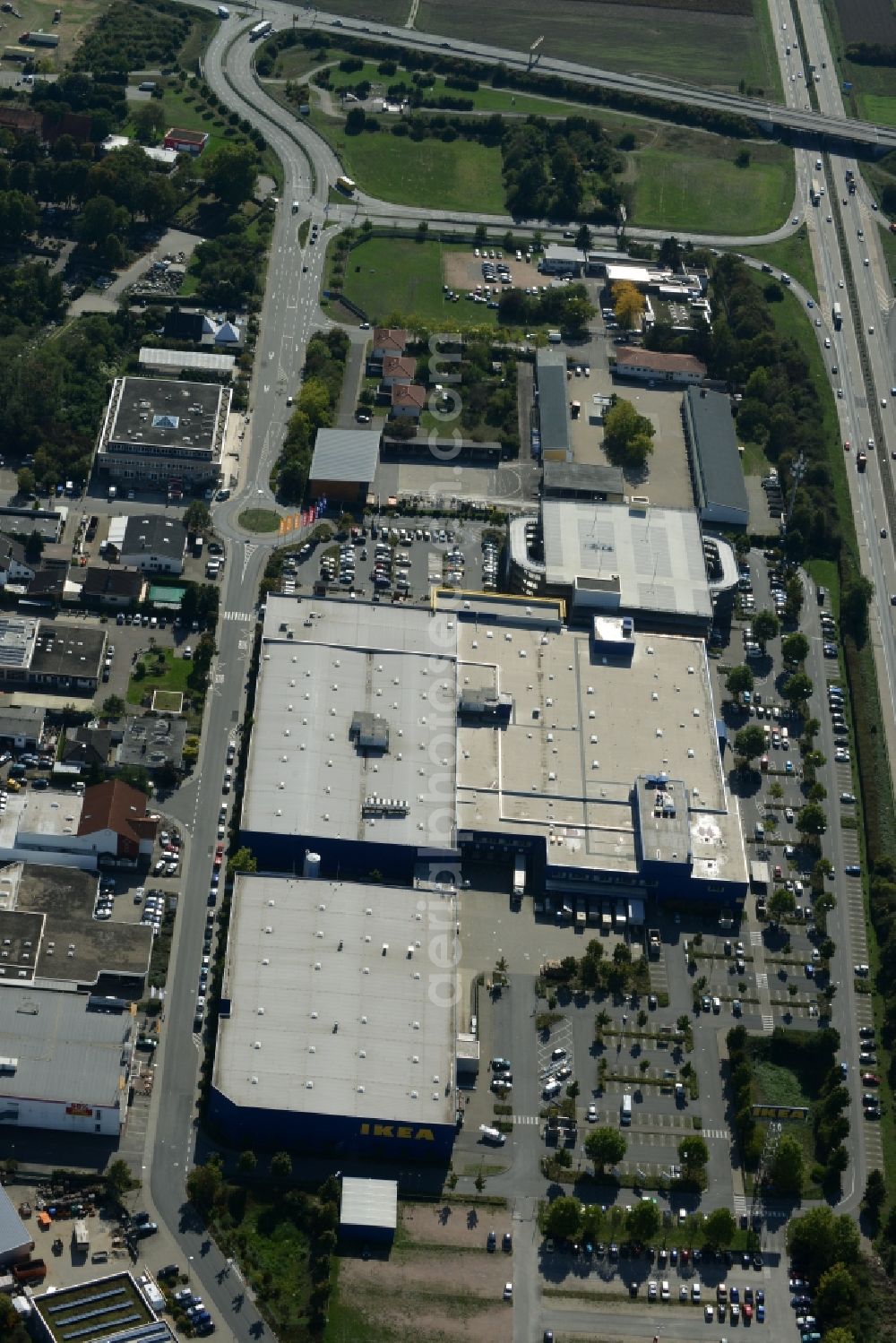 Walldorf from above - Building of the store - furniture market IKEA Einrichtungshaus in Walldorf in the state Baden-Wuerttemberg