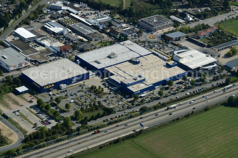 Walldorf from above - Building of the store - furniture market IKEA Einrichtungshaus in Walldorf in the state Baden-Wuerttemberg