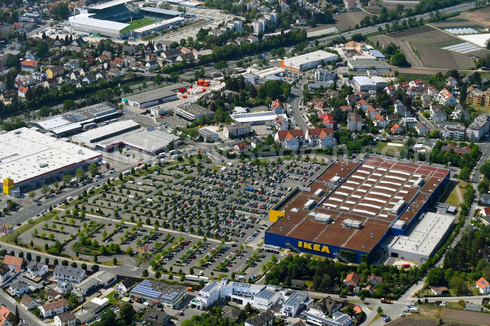 Aerial photograph Fürth - Building of the store - furniture market IKEA Moebel & Einrichtungshaus Fuerth on Hans-Vogel-Strasse in the district Poppenreuth in Fuerth in the state Bavaria, Germany