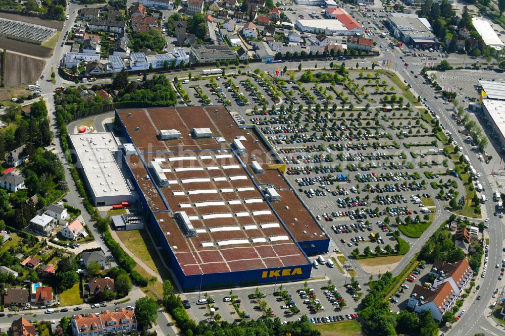 Aerial image Fürth - Building of the store - furniture market IKEA Moebel & Einrichtungshaus Fuerth on Hans-Vogel-Strasse in the district Poppenreuth in Fuerth in the state Bavaria, Germany