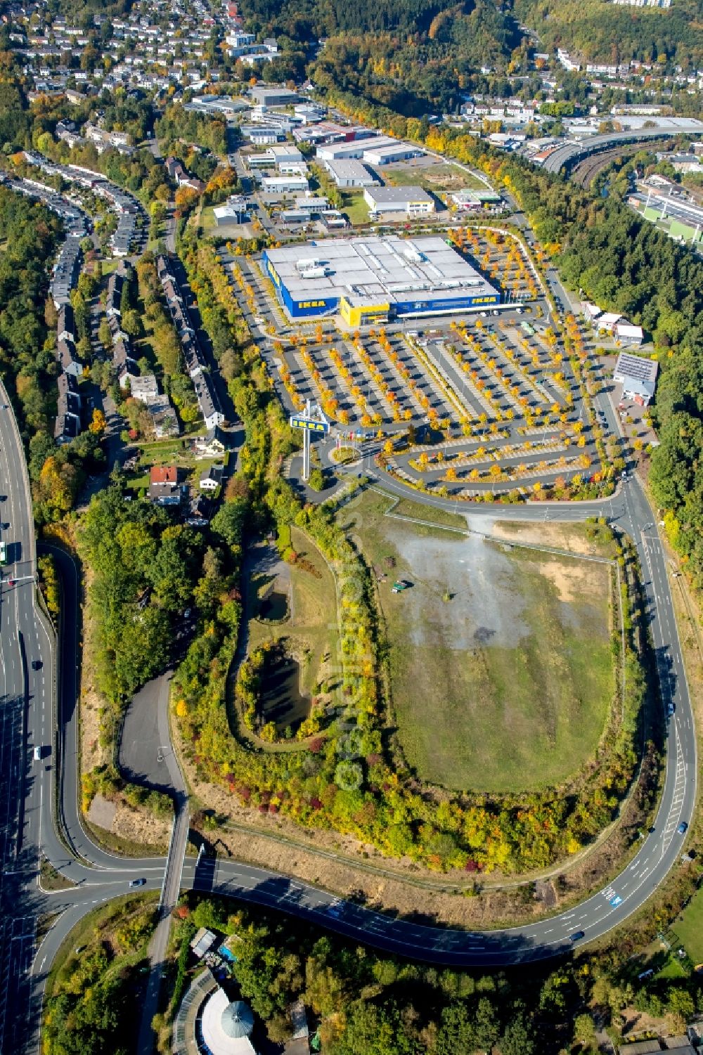 Aerial photograph Siegen - Building of the store - furniture market IKEA Group in Siegen in the state North Rhine-Westphalia