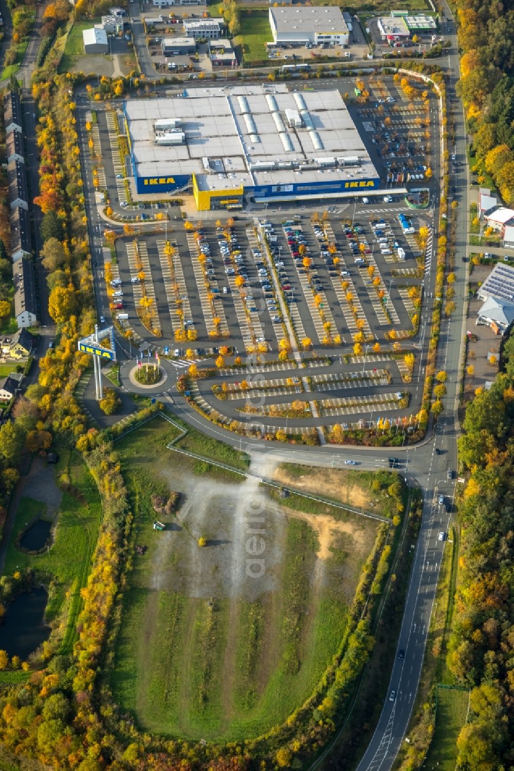 Aerial image Siegen - Building of the store - furniture market IKEA Group in Siegen in the state North Rhine-Westphalia