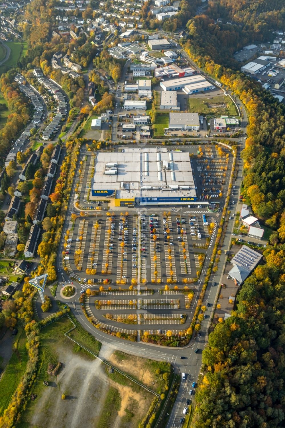 Aerial photograph Siegen - Building of the store - furniture market IKEA Group in Siegen in the state North Rhine-Westphalia