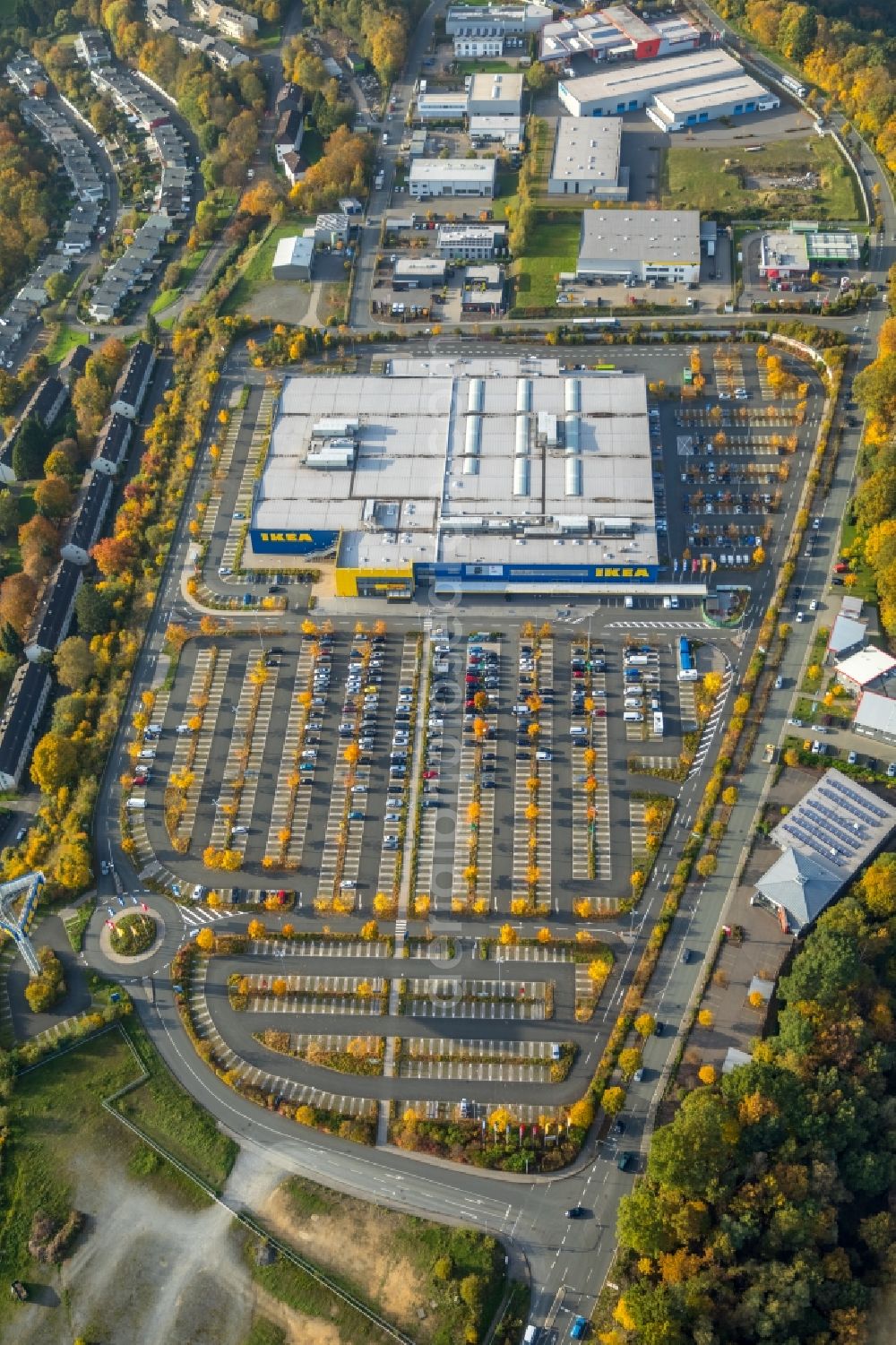 Siegen from the bird's eye view: Building of the store - furniture market IKEA Group in Siegen in the state North Rhine-Westphalia