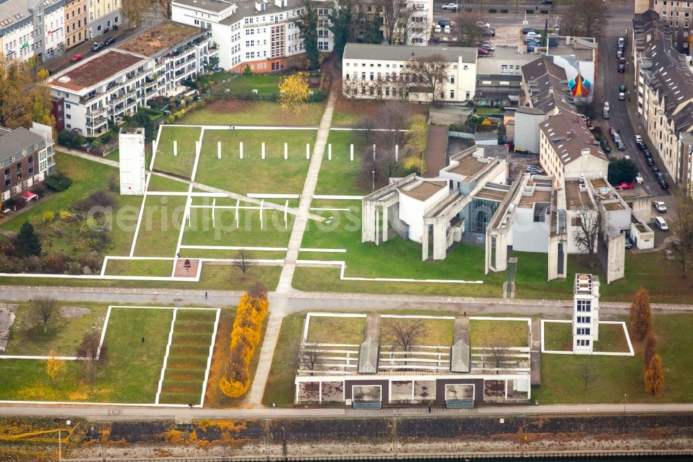 Duisburg from above - Building the Jewish community of Duisburg Oberhausen Muelheim at the inner harbor in Duisburg in North Rhine-Westphalia