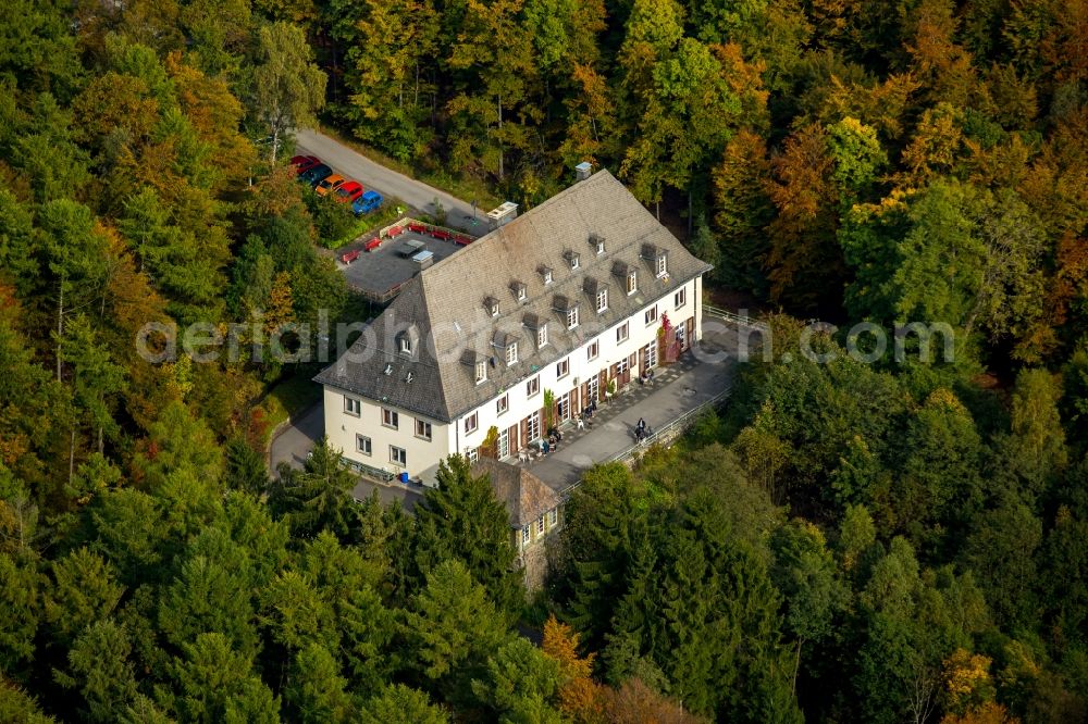 Meschede from above - Building the hostel DJH Jugendherberge in Meschede in the state North Rhine-Westphalia. The building is currently used as an asylum shelter for refugees