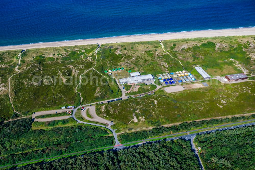 Sylt from the bird's eye view: Building the hostel Westerland DJH Jugendherberge Dikjen Deel on street Dikjen-Deel in Sylt at the North Sea in the state Schleswig-Holstein, Germany