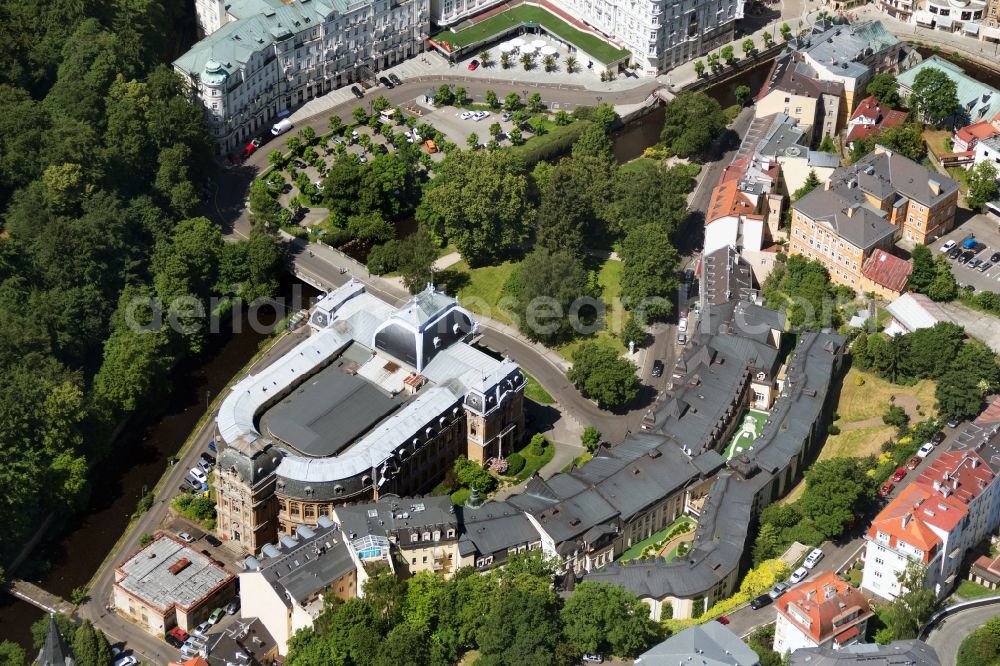 Karlsbad from above - Building of the Emperor in the old town of Karlsbad (Karlovy Vary) in the Czech Republic