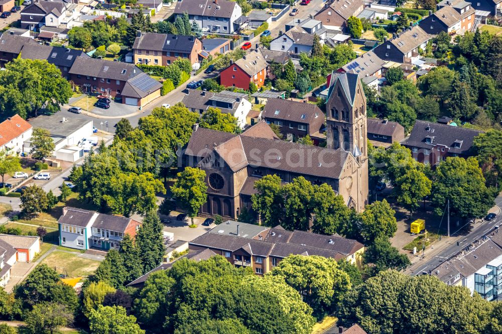 Oberhausen from above - Church building of St. Josef Heide Hertastrasse in the district Heide in Oberhausen in the state North Rhine-Westphalia, Germany