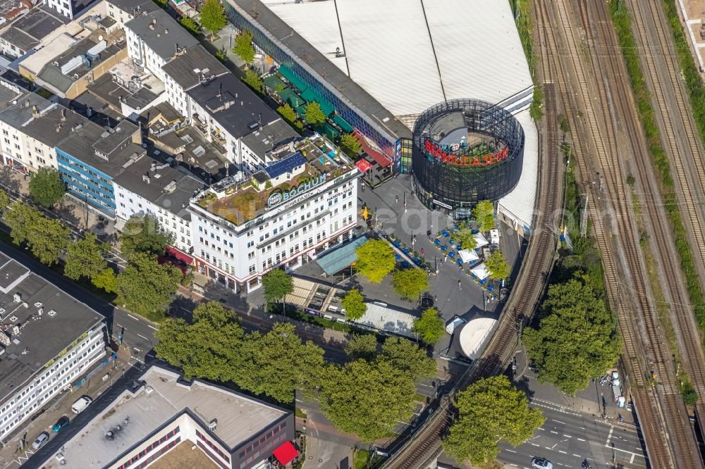 Bochum from above - Building of the pub district Bermuda3Eck on Kortumstrasse in the district Innenstadt in Bochum in the Ruhr area in the state North Rhine-Westphalia, Germany