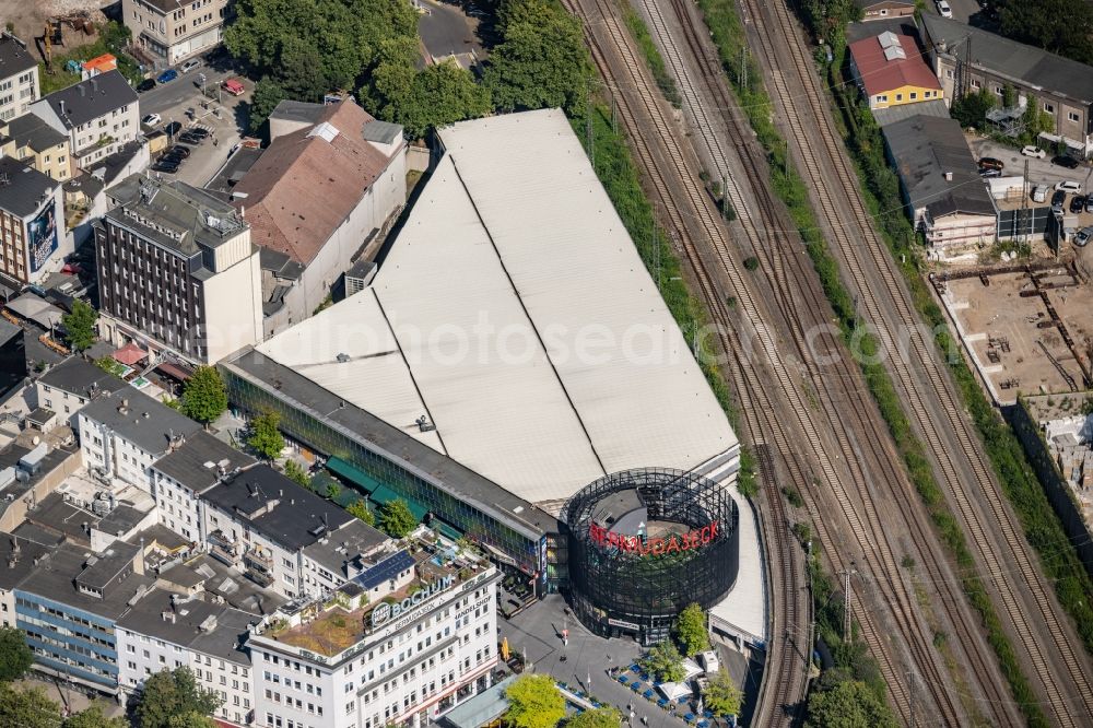 Bochum from above - Building of the pub district Bermuda3Eck on Kortumstrasse in the district Innenstadt in Bochum in the Ruhr area in the state North Rhine-Westphalia, Germany