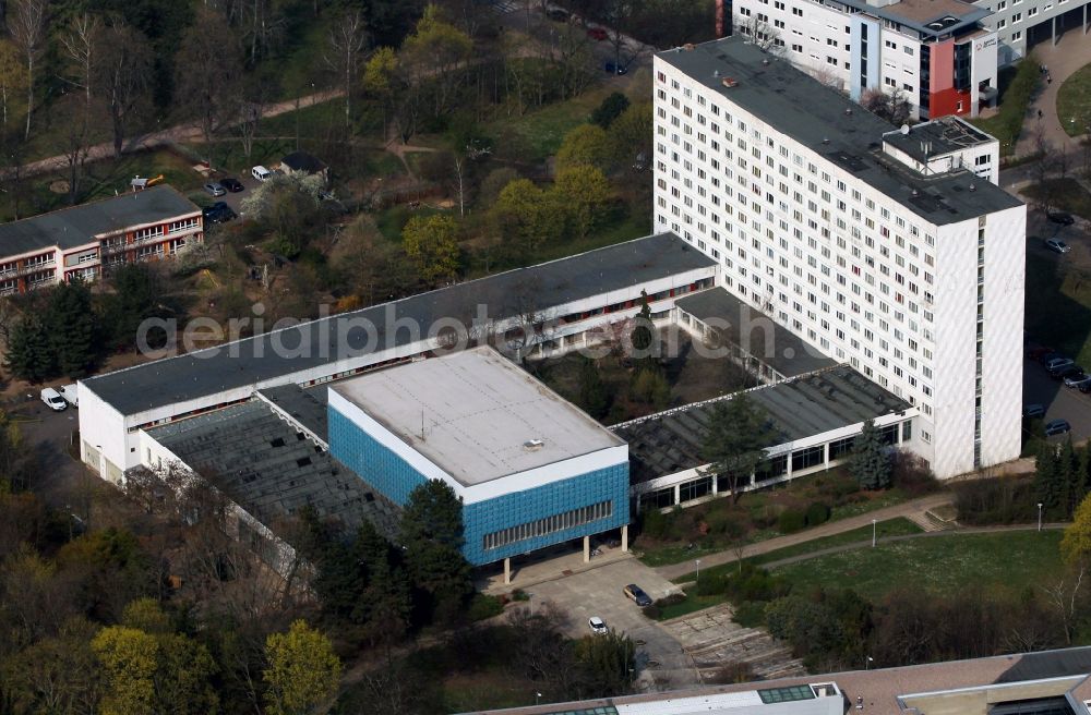 Erfurt from above - Building complex of the Old Party School of the SED in the GDR at the south park in Erfurt in Thuringia