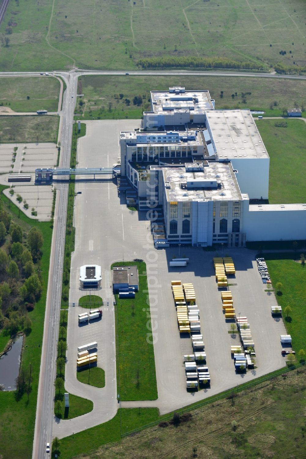 Falkensee from above - Building Complex of Herlitz works by Pelican International and the e-commerce center in Falkensee in Brandenburg