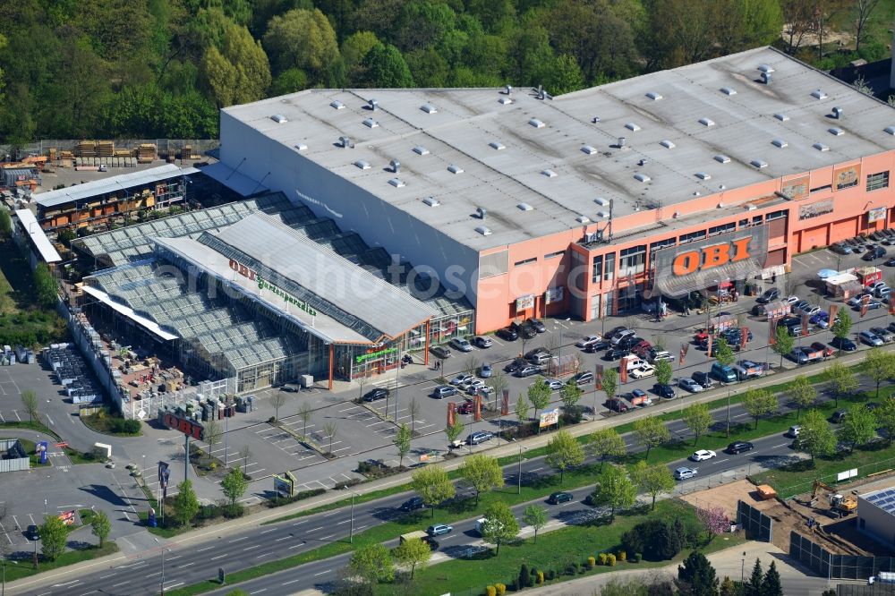 Berlin Mahlsdorf from above - Building - the complex of OBI - building materials market in the B1 Mahlsdorf in Berlin