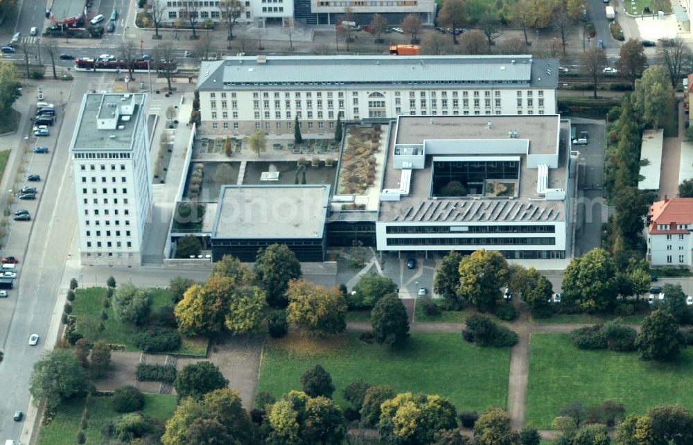 Erfurt from the bird's eye view: Building complex of the Thuringian state parliament in Erfurt in Thuringia