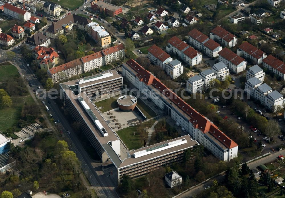 Aerial image Erfurt - Building Complex Thuringian Ministry for Health, Family and Health in the Werner Seelenbinder street in Erfurt in Thuringia