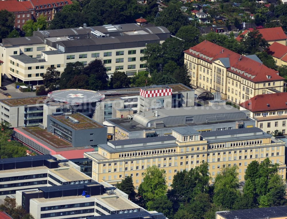 Dresden from the bird's eye view: Building - complex of the University Hospital Carl Gustav Carus in Dresden in Saxony