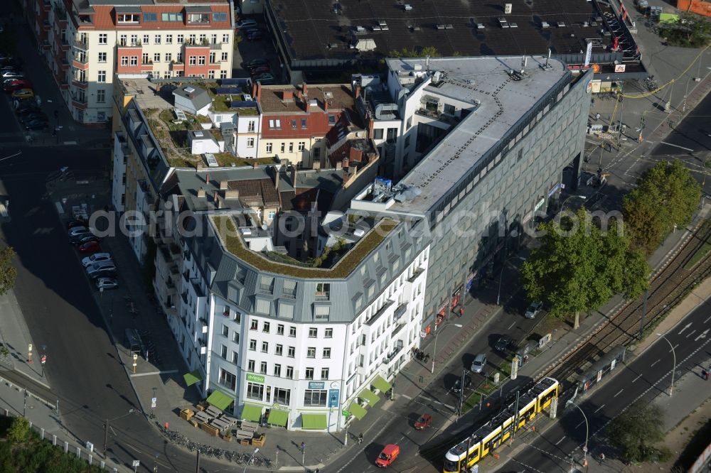 Aerial image Berlin - View on the building complex including office and business buildings between the Warschauer Strasse, Revaler Strasse and the Marchlewskistrasse in Berlin in Germany