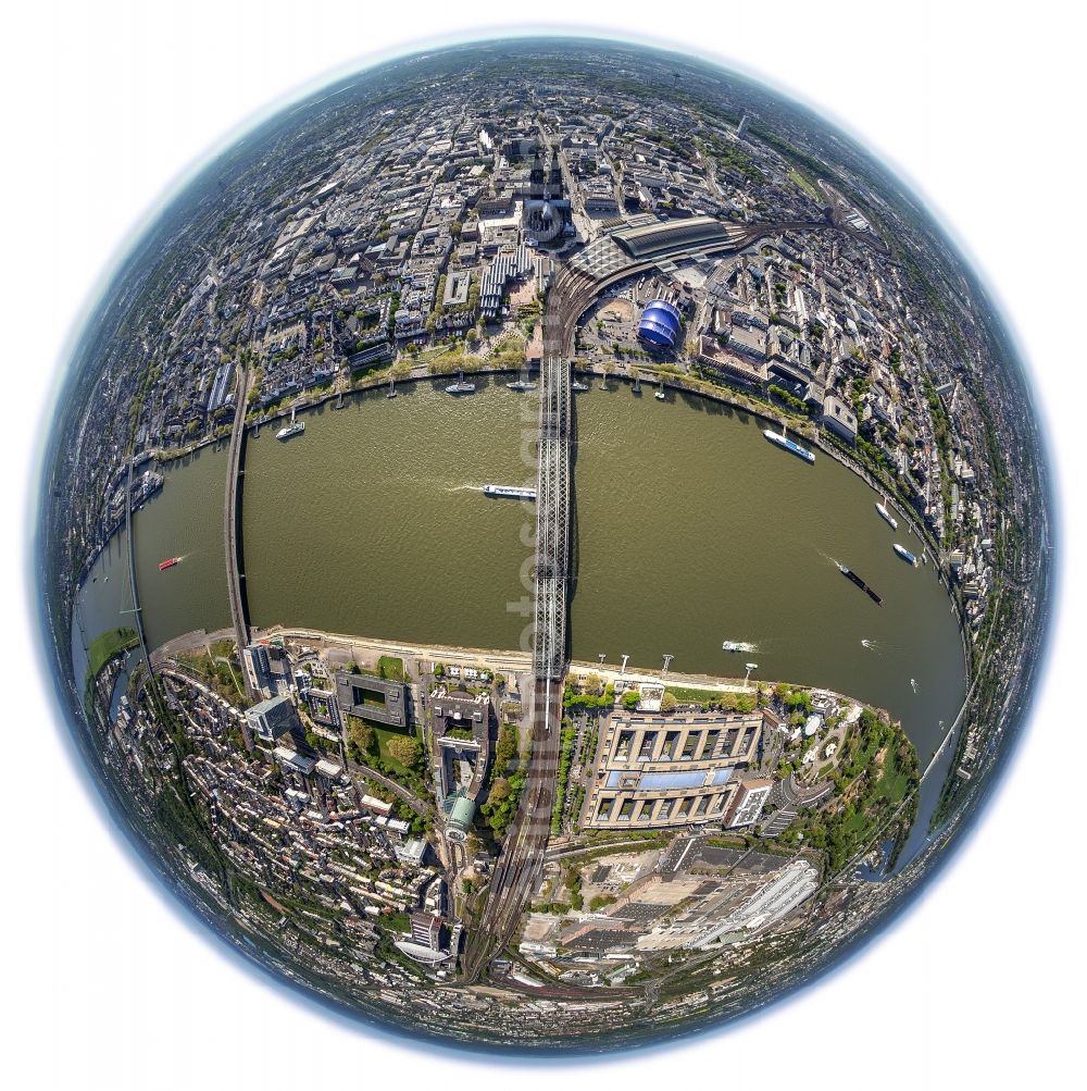 Köln from the bird's eye view: Fisheye- view of Building - complex of the Cologne Trade Fair Cologne on the Rhine in Cologne in North Rhine-Westphalia