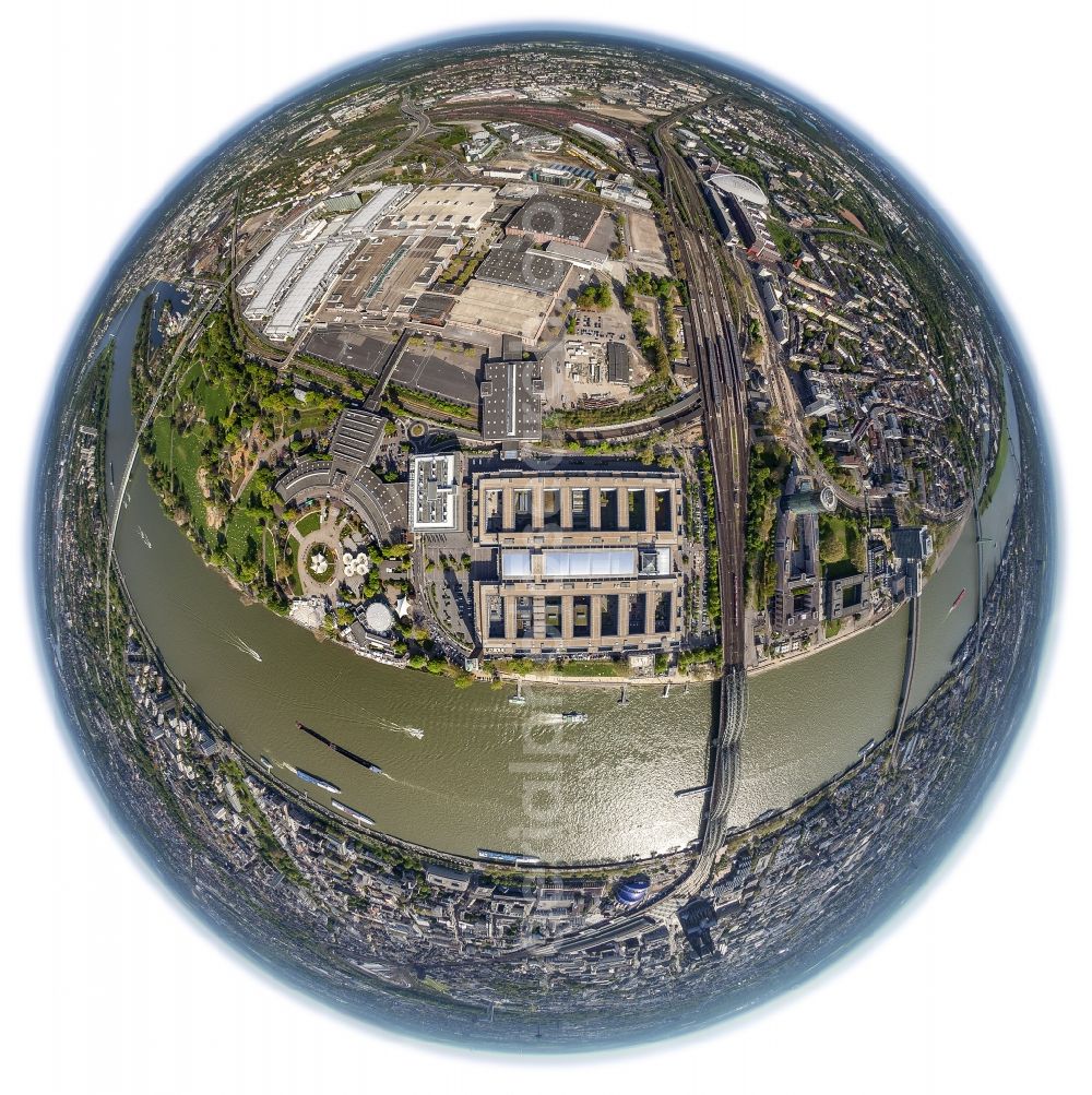 Aerial image Köln - Fisheye- view of Building - complex of the Cologne Trade Fair Cologne on the Rhine in Cologne in North Rhine-Westphalia