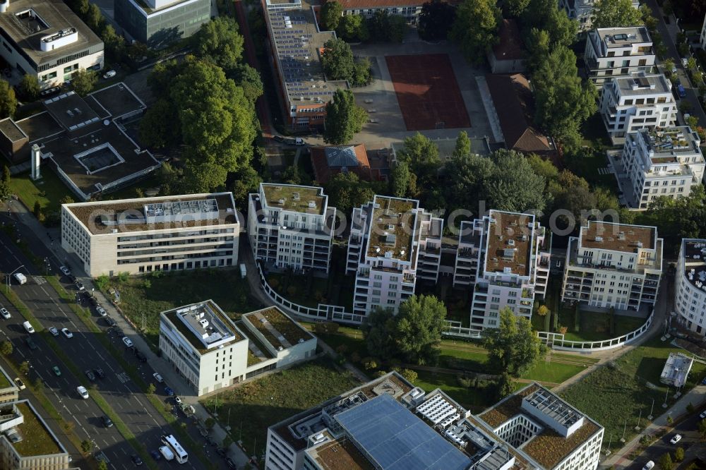 Berlin from above - Building of the Konrad-Adenauer Foundation and residential buildings in Klingelhoeferstrasse and Koerbisstrasse in Berlin in Germany