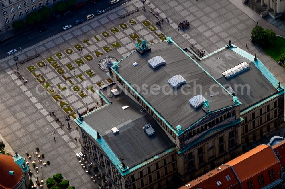 Aerial image Berlin - Building of the concert hall and theater playhouse Schauspielhaus Konzerthaus on Gendarmenmarkt in the Mitte part of Berlin in Germany