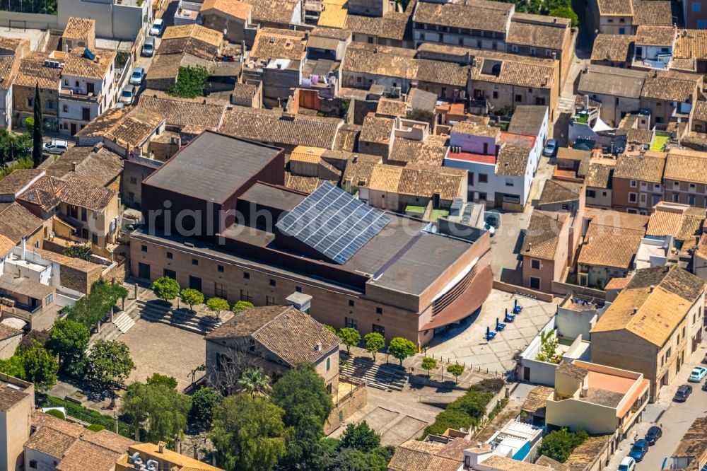 Arta from the bird's eye view: Building of the concert hall and theater playhouse in Arta in Balearic island of Mallorca, Spain